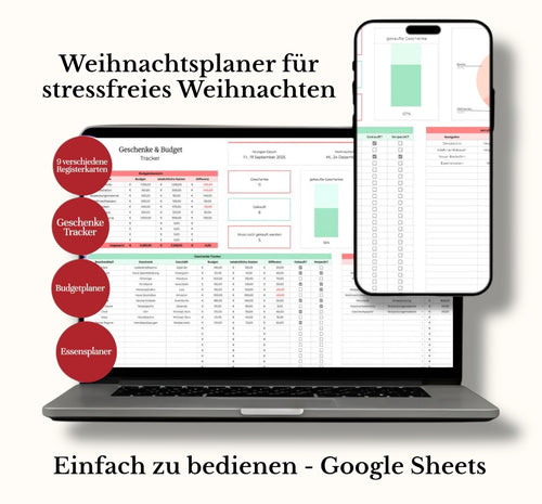 Weihnachtsplaner für Excel & Google Sheets (alle Währungen)